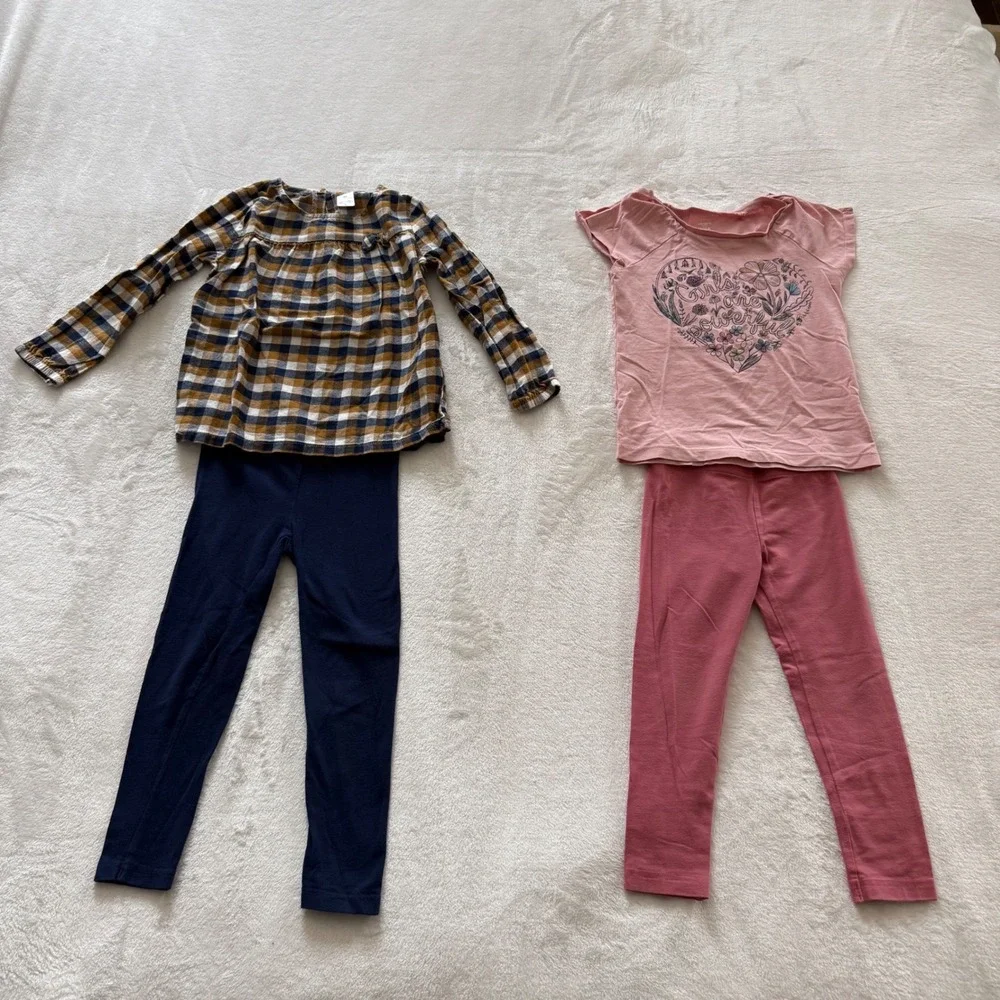 Carters Toddler Girls 4T Plaid Tunic Top &‎ Heart Graphic Tee With Leggings Set